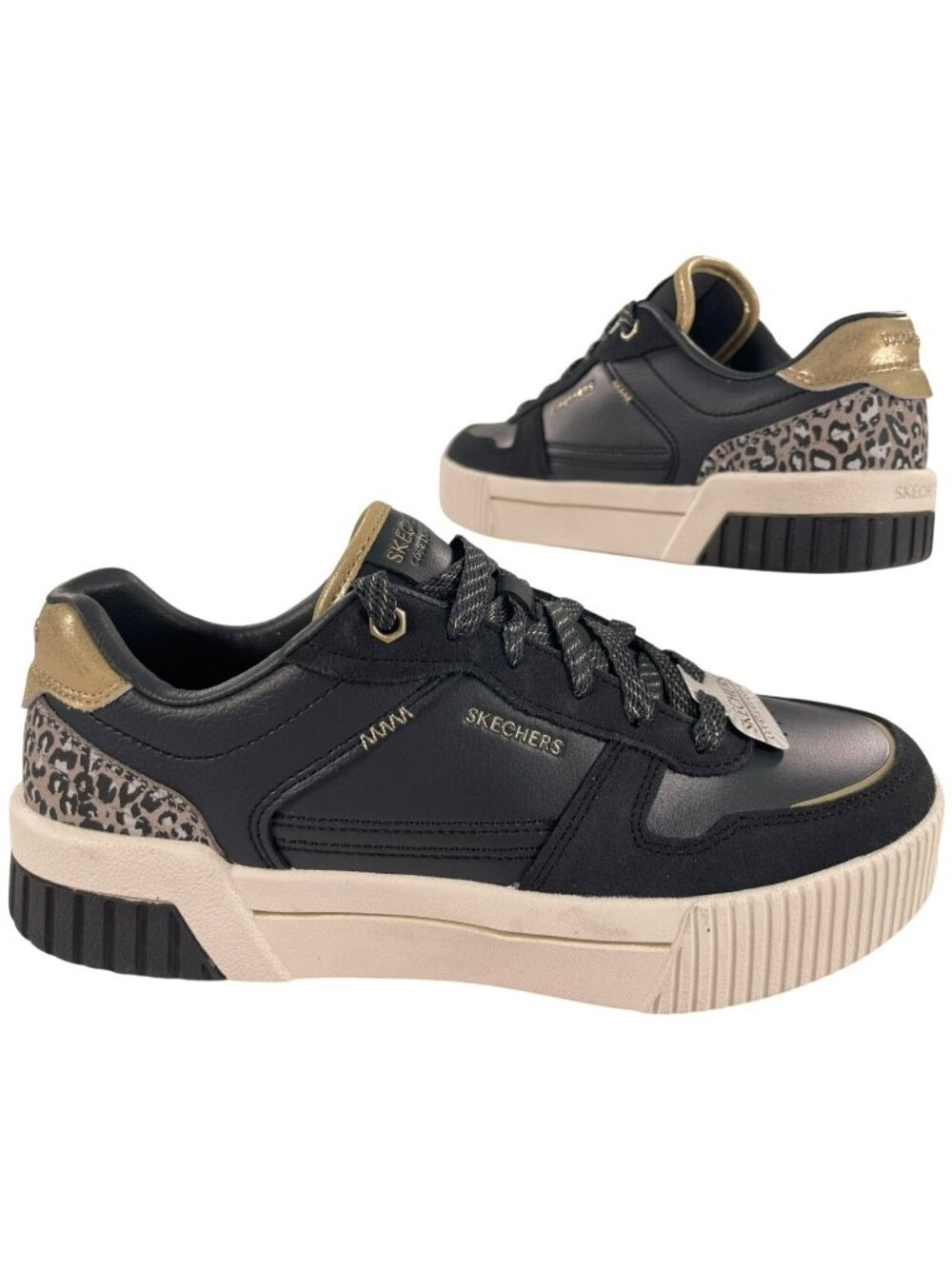 Skechers Court & Classics Jade Lustrous Luxury Sneakers Black Women's Size 7 NEW